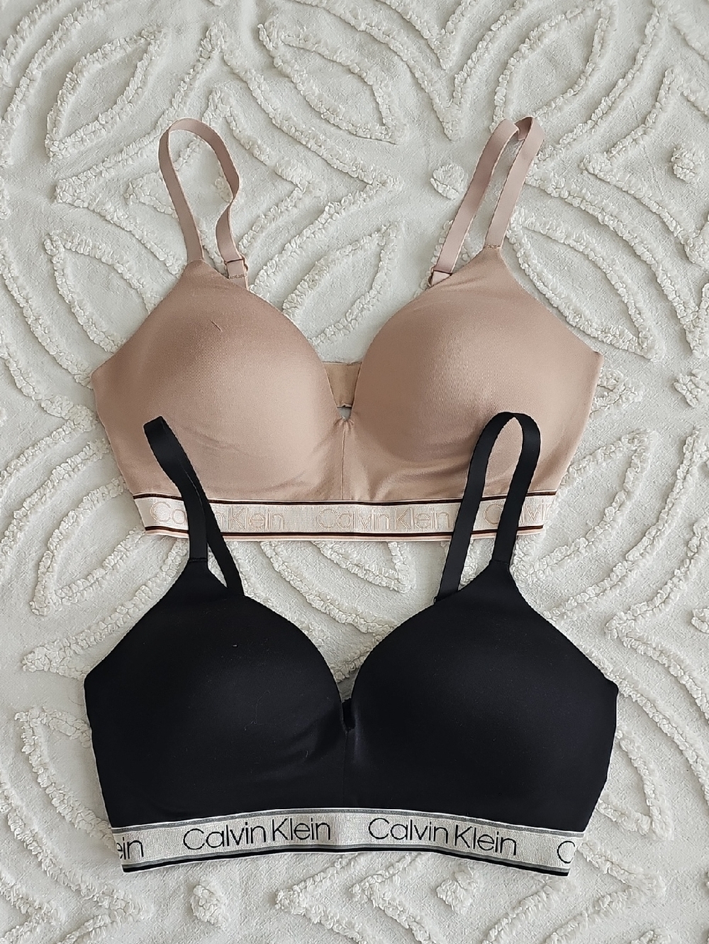 Calvin Klein Nude and Black Seamless T-Shirt Bras with Logo Band